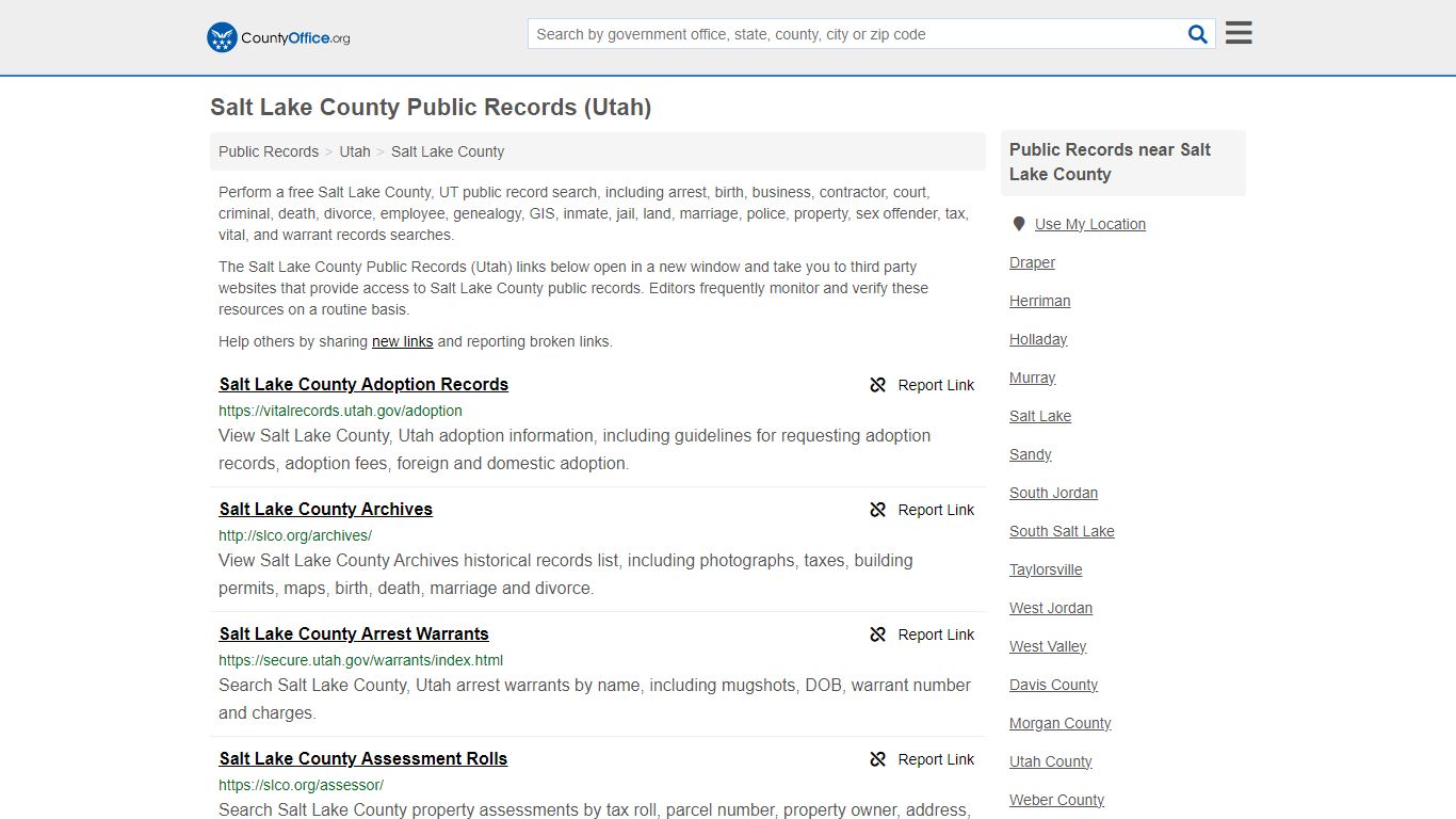 Salt Lake County Public Records (Utah) - County Office