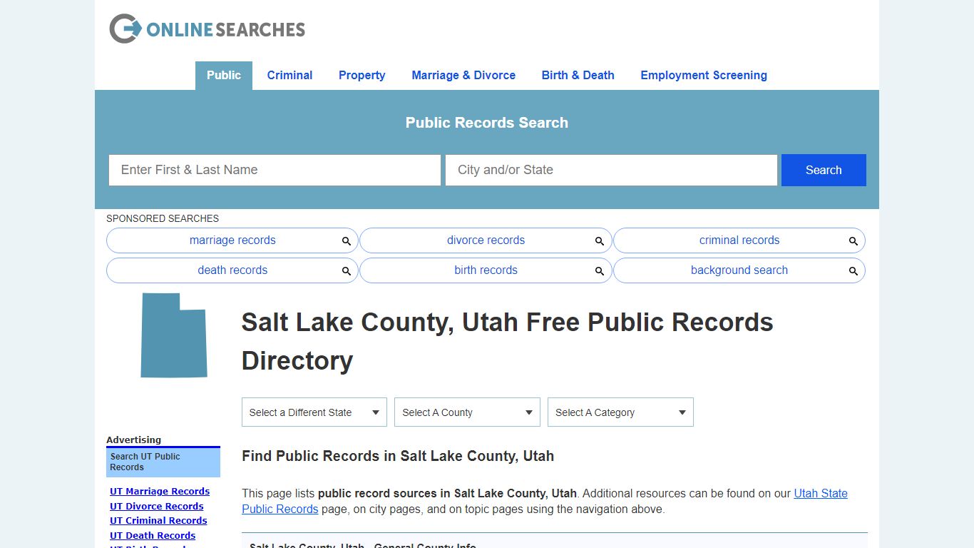 Salt Lake County, Utah Public Records Directory - OnlineSearches.com